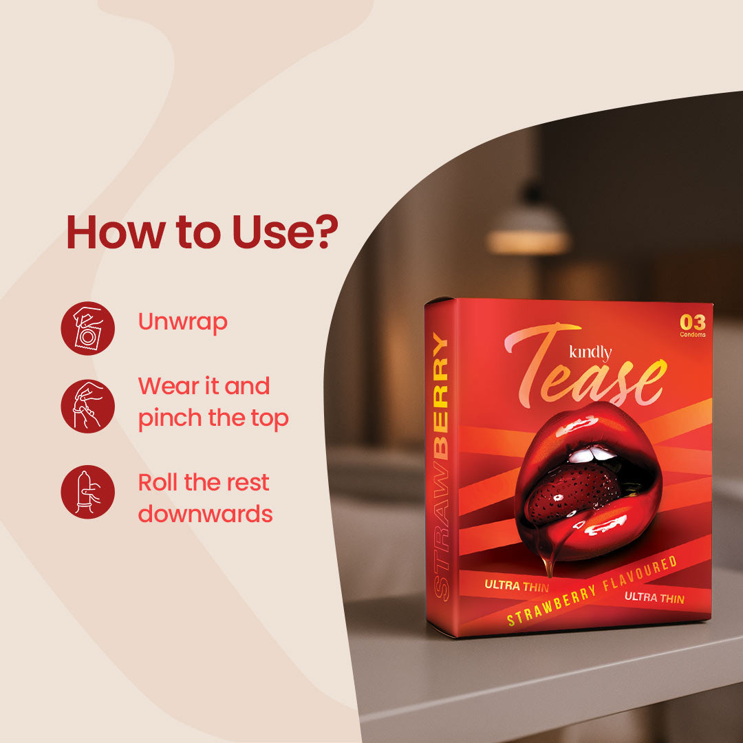 Kindly Tease Ultra Thin Condoms – Strawberry Flavour - Pack of 3