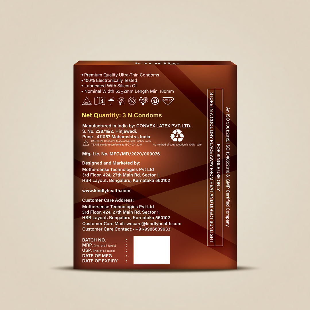 Kindly Tease Ultra Thin Condoms - Chocolate Flavour - Pack of 03