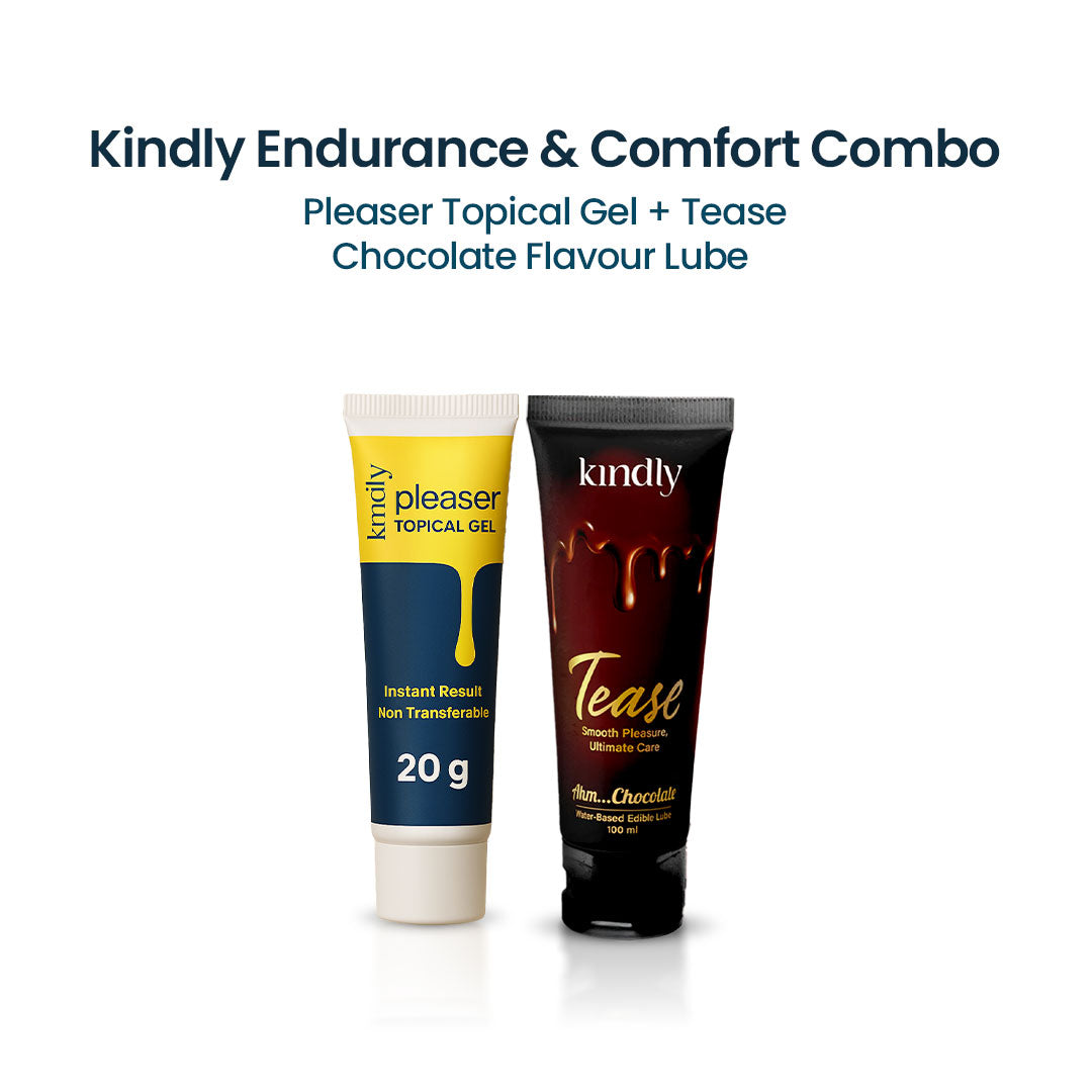 Kindly Endurance & Comfort Combo - Pleaser Delay Gel with Tease Water Based Chocolate Flavoured Lube