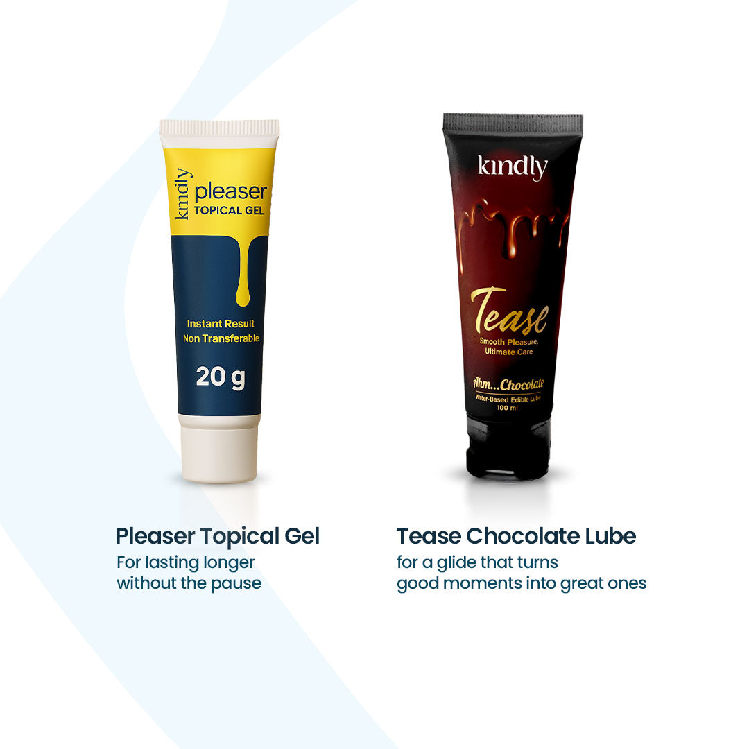 Kindly Endurance & Comfort Combo - Pleaser Delay Gel with Tease Water Based Chocolate Flavoured Lube
