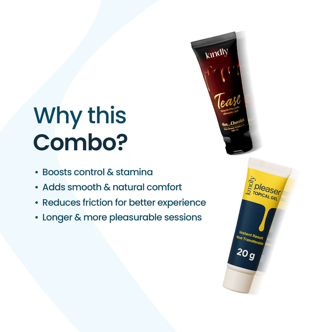 Kindly Endurance & Comfort Combo - Pleaser Delay Gel with Tease Water Based Chocolate Flavoured Lube