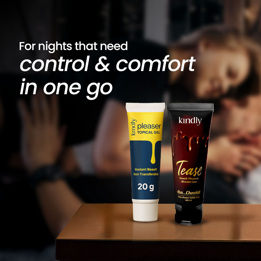 Kindly Endurance & Comfort Combo - Pleaser Delay Gel with Tease Water Based Chocolate Flavoured Lube