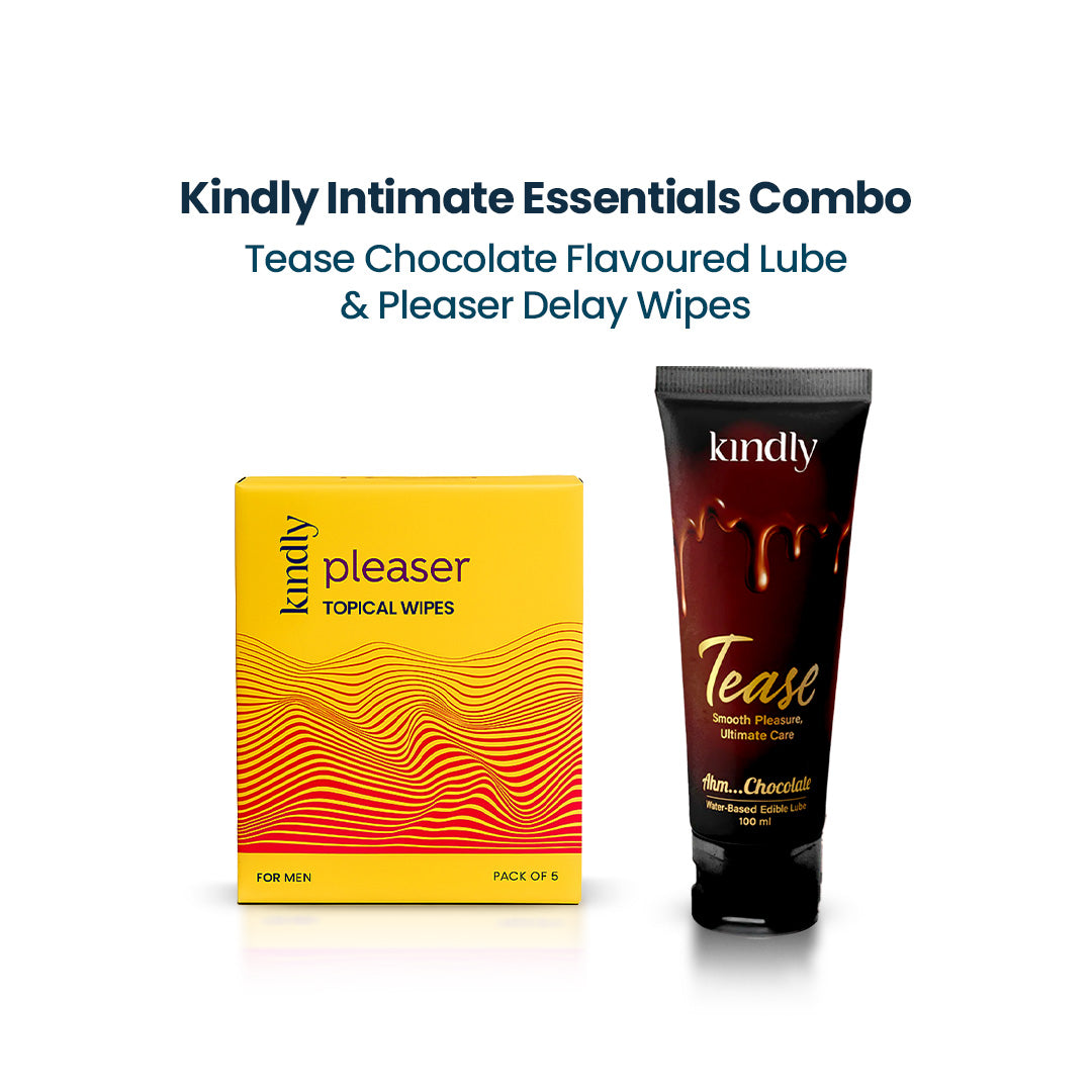 Kindly Intimate Essentials Combo – Tease Chocolate Flavoured Lube & Pleaser Delay Wipes