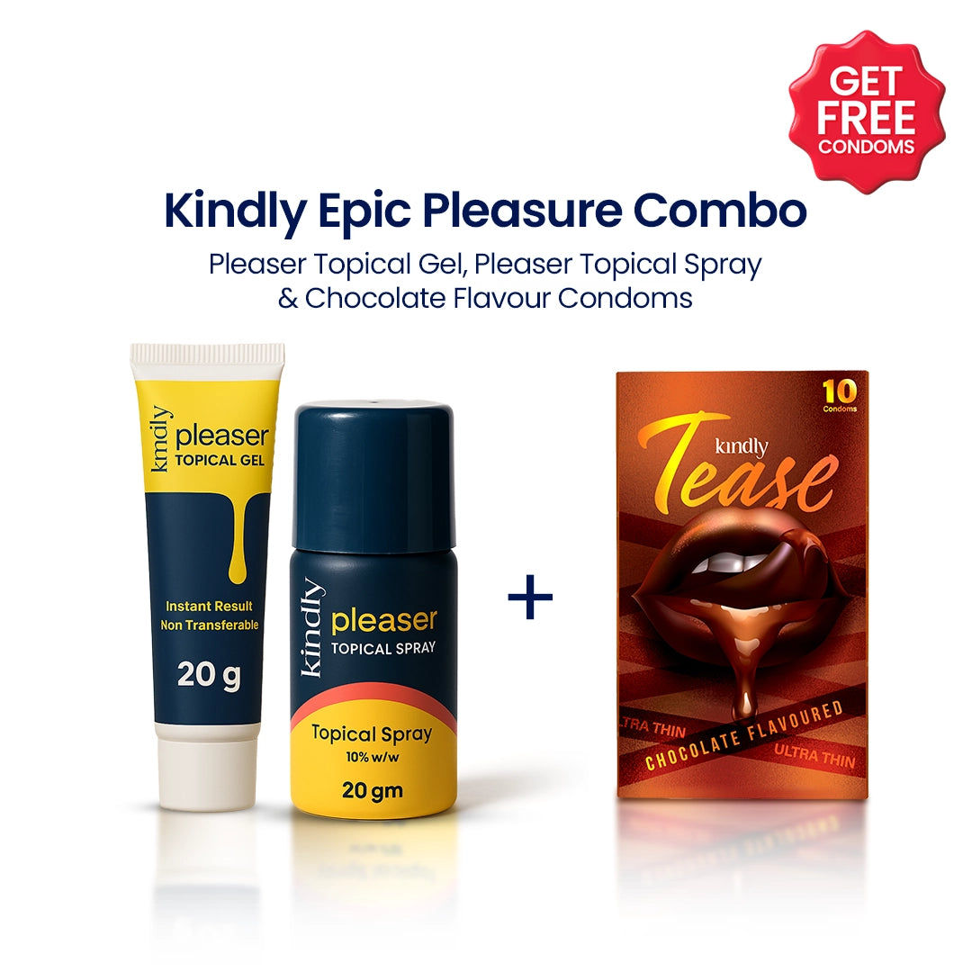 Kindly Epic Pleasure Combo: Pleaser Topical Spray & Pleaser Topical Gel + Condoms pack of 10