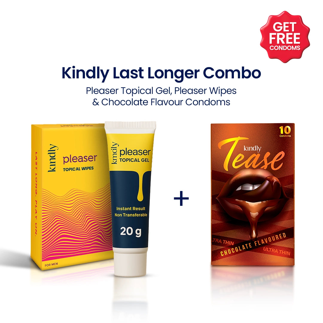 Kindly Last Longer Combo: Pleaser Topical Wipes & Pleaser Topical Gel + Condoms pack of 10