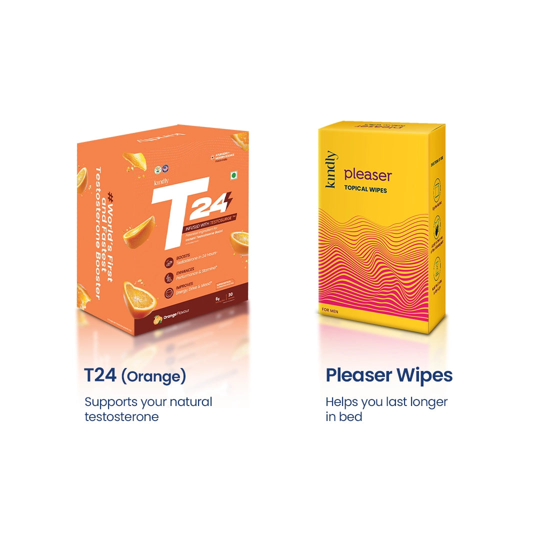 Kindly T24 Orange and Pleaser Wipes + Condoms pack of 10