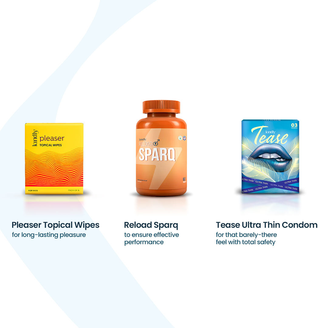 Kindly Pleaser Performance Kit : Pleaser Topical Wipes, Reload Sparq & Tease Ultra Thin Condom