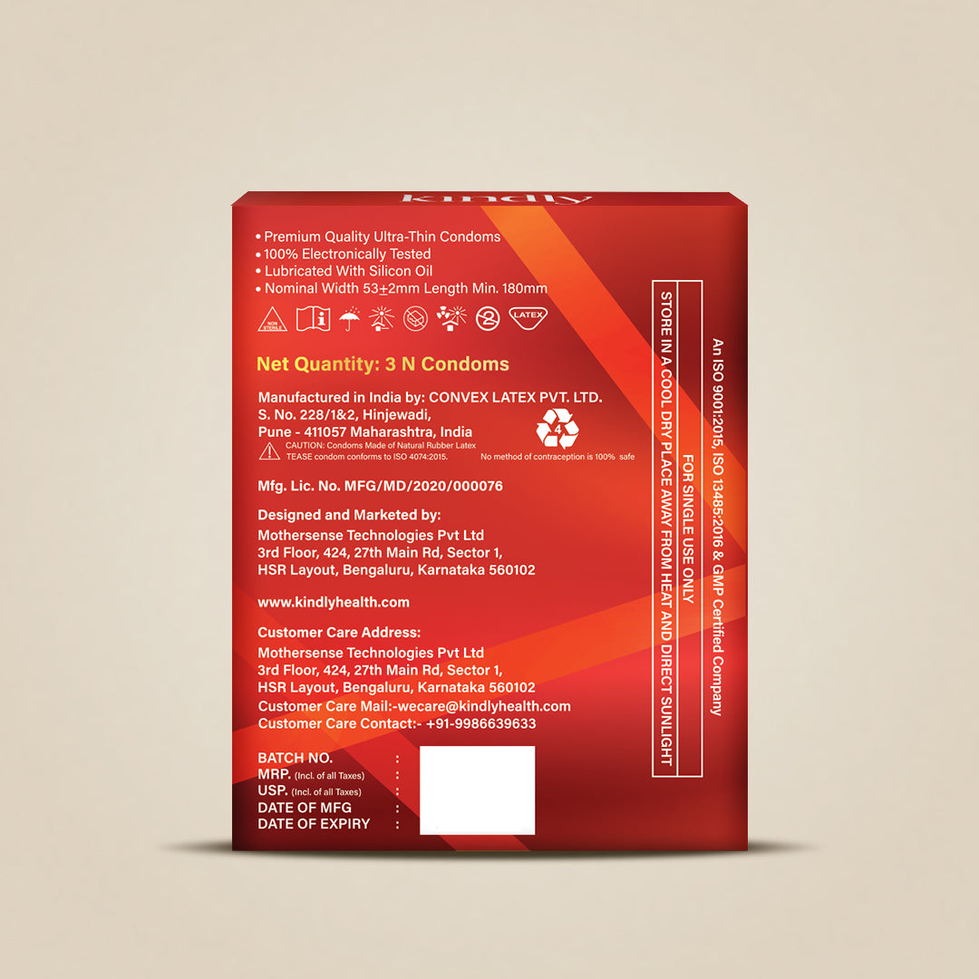 Kindly Tease Ultra Thin Condoms – Strawberry Flavour - Pack of 3