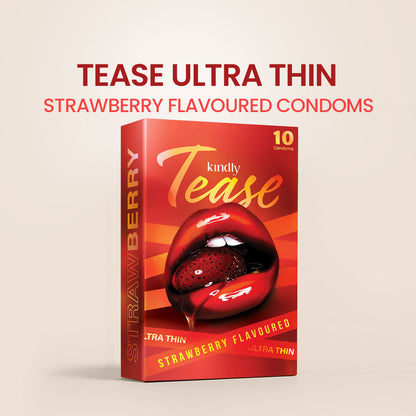 Kindly Tease Ultra Thin Condoms – Strawberry Flavour - Pack of 10