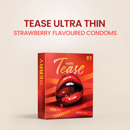 Kindly Tease Ultra Thin Condoms – Strawberry Flavour - Pack of 3