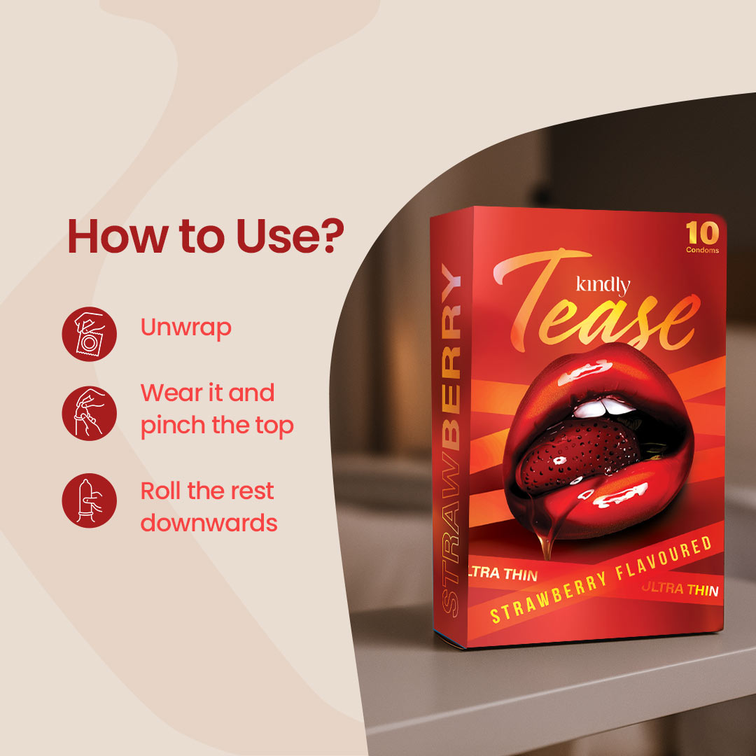 Kindly Tease Ultra Thin Condoms – Strawberry Flavour - Pack of 10