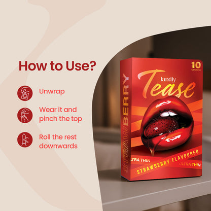Kindly Tease Ultra Thin Condoms – Strawberry Flavour - Pack of 10