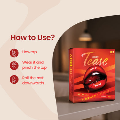 Kindly Tease Ultra Thin Condoms – Strawberry Flavour - Pack of 3