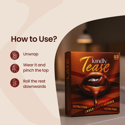Kindly Tease Ultra Thin Condoms - Chocolate Flavour - Pack of 03