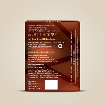 Kindly Tease Ultra Thin Condoms - Chocolate Flavour - Pack of 03