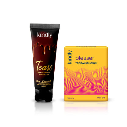 Kindly Intimate Essential Combo – Chocolate Flavoured Lube & Pleaser Delay Wipes (5-Pack)