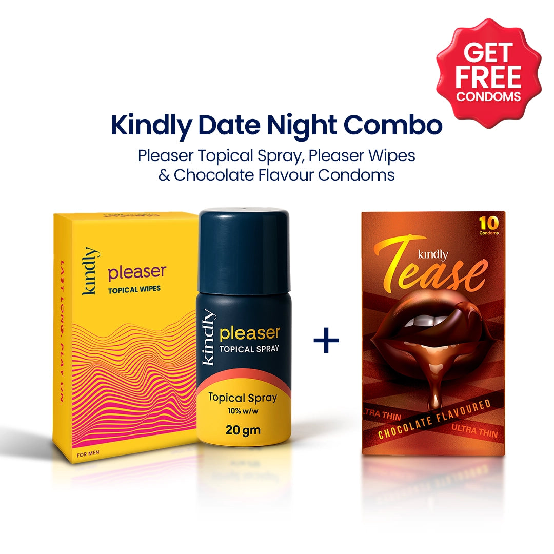 Kindly Date Night Combo: Pleaser Topical Wipes & Pleaser Topical Spray + Condoms pack of 10