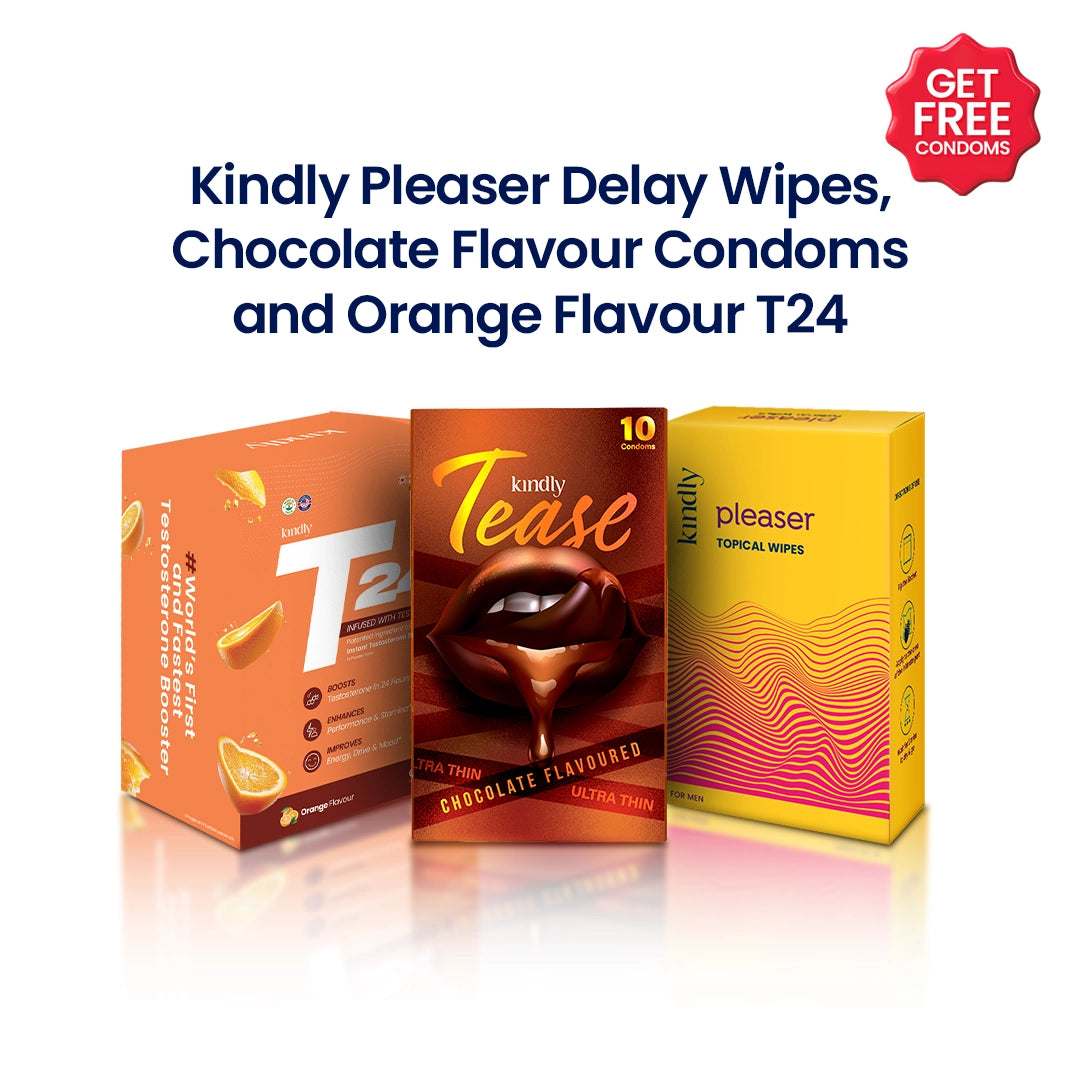 Kindly T24 Orange and Pleaser Wipes + Condoms pack of 10