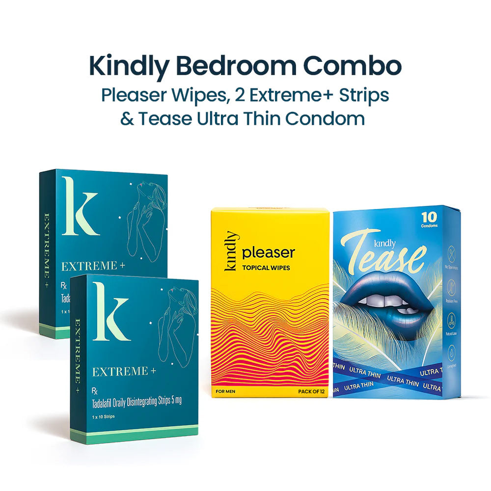Kindly Bedroom Combo: Pleaser Topical Wipes, Extreme+ Strips &amp; Tease Edible Ultra Thin Condom