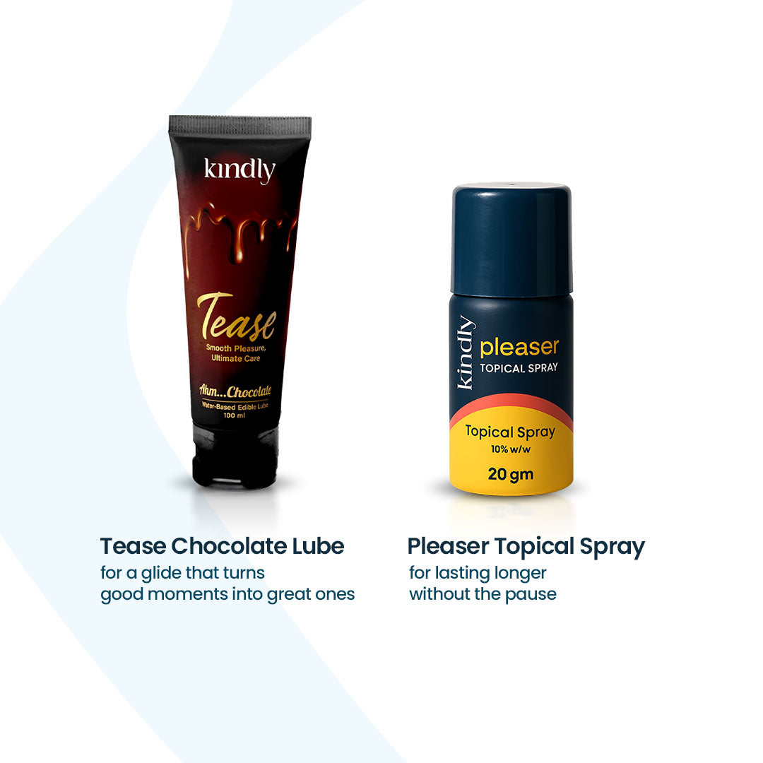 Kindly Extended Play Combo – Pleaser Delay Spray + Tease Chocolate Flavour Lube