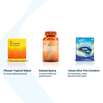 Kindly Pleaser Performance Kit : Pleaser Topical Wipes, Reload Sparq & Tease Ultra Thin Condom