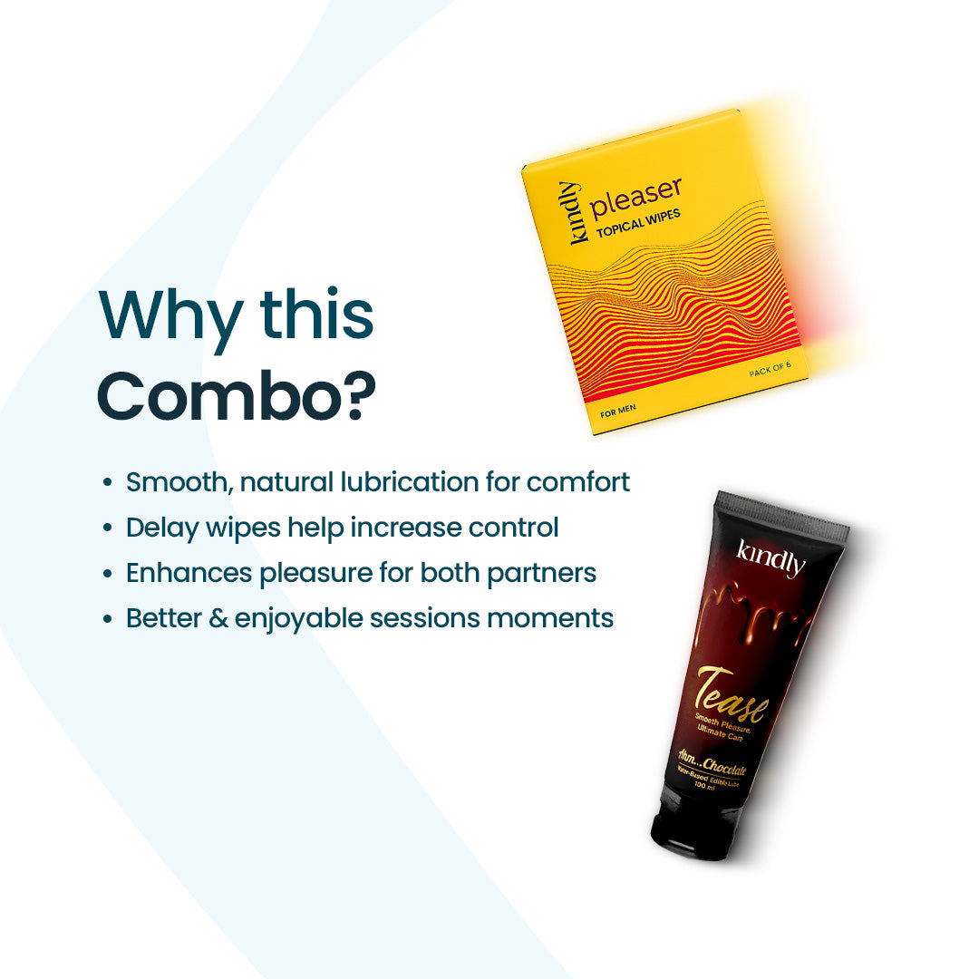 Kindly Intimate Essentials Combo – Tease Chocolate Flavoured Lube & Pleaser Delay Wipes