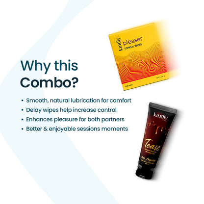 Kindly Intimate Essentials Combo – Tease Chocolate Flavoured Lube & Pleaser Delay Wipes