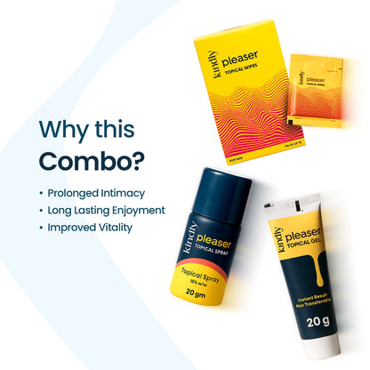 Kindly Power Play Combo: Pleaser Topical Spray, Pleaser Topical Gel & Pleaser Topical Wipes  + Condoms pack of 10