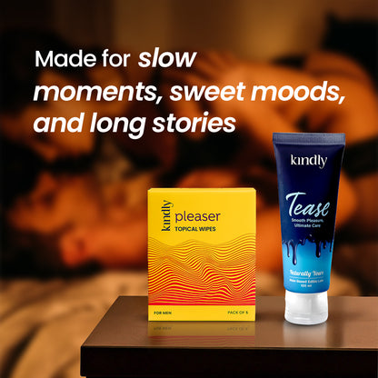 Kindly Intimate Essentials Combo – Tease Natural Flavoured Lube & Pleaser Delay Wipes